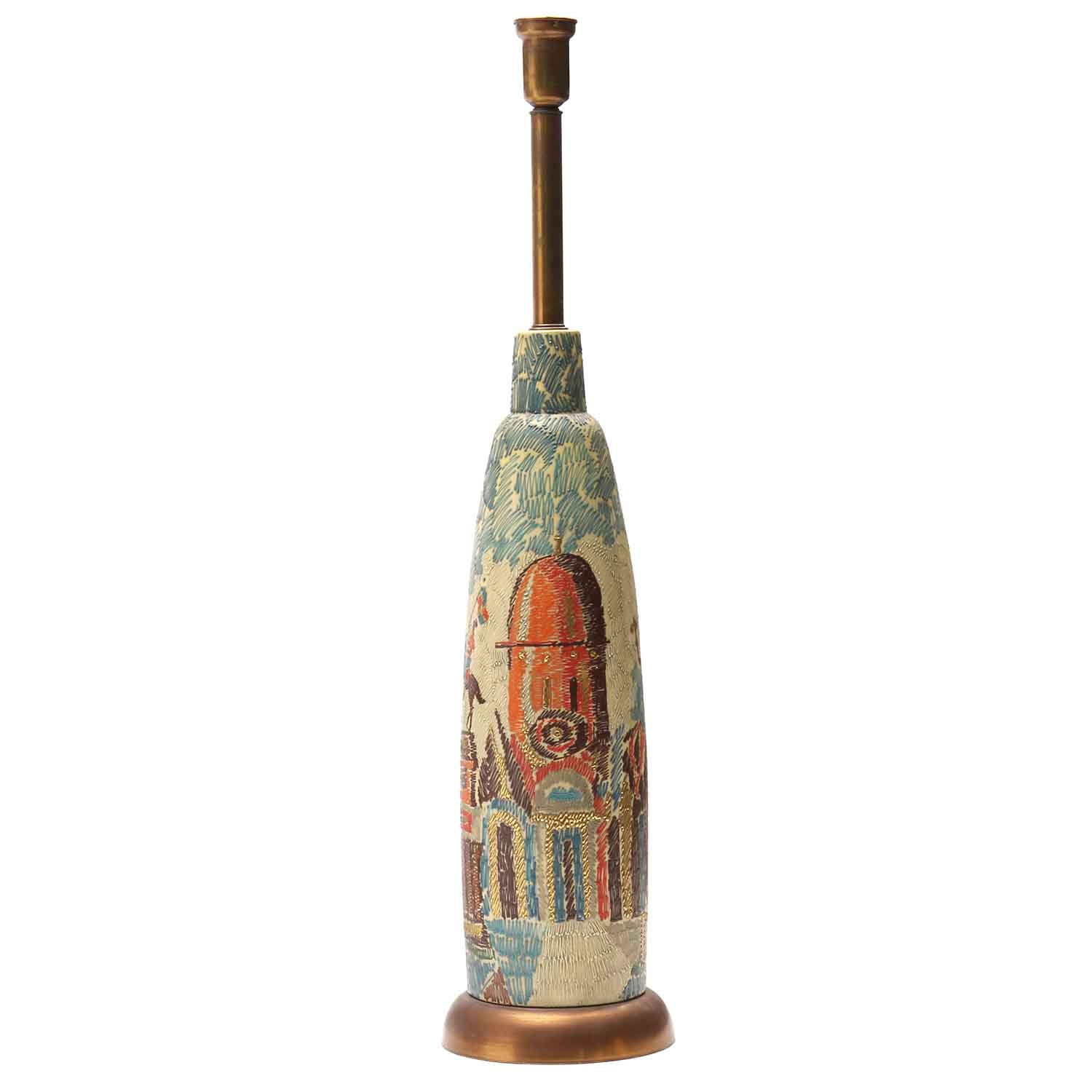Monumental Painted Italian Table Lamp