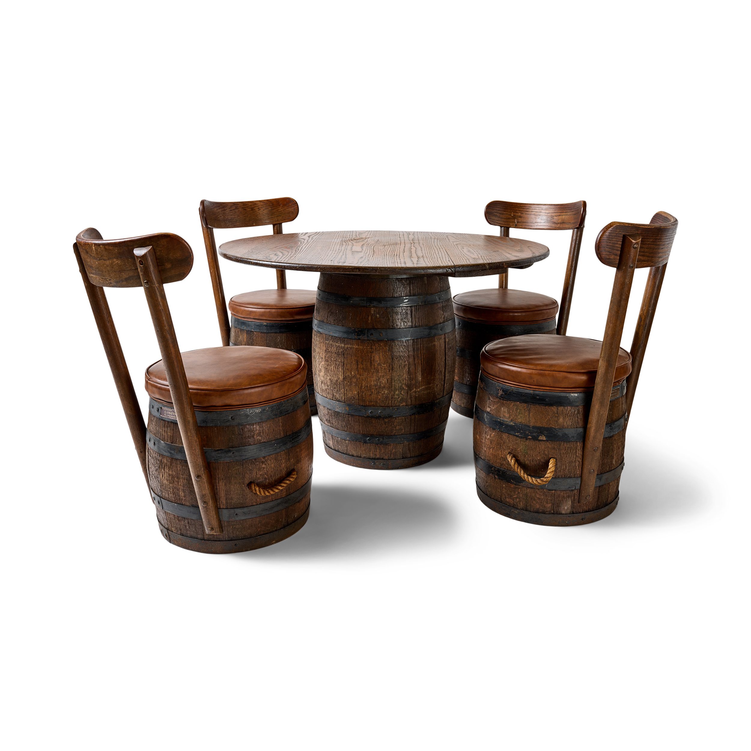 Staved Wood & Iron Barrel Table and Chairs
