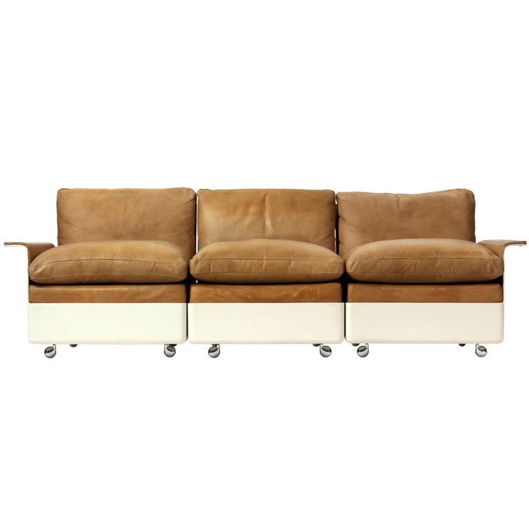 Sectional Fiberglass and Leather Three Seat Sofa