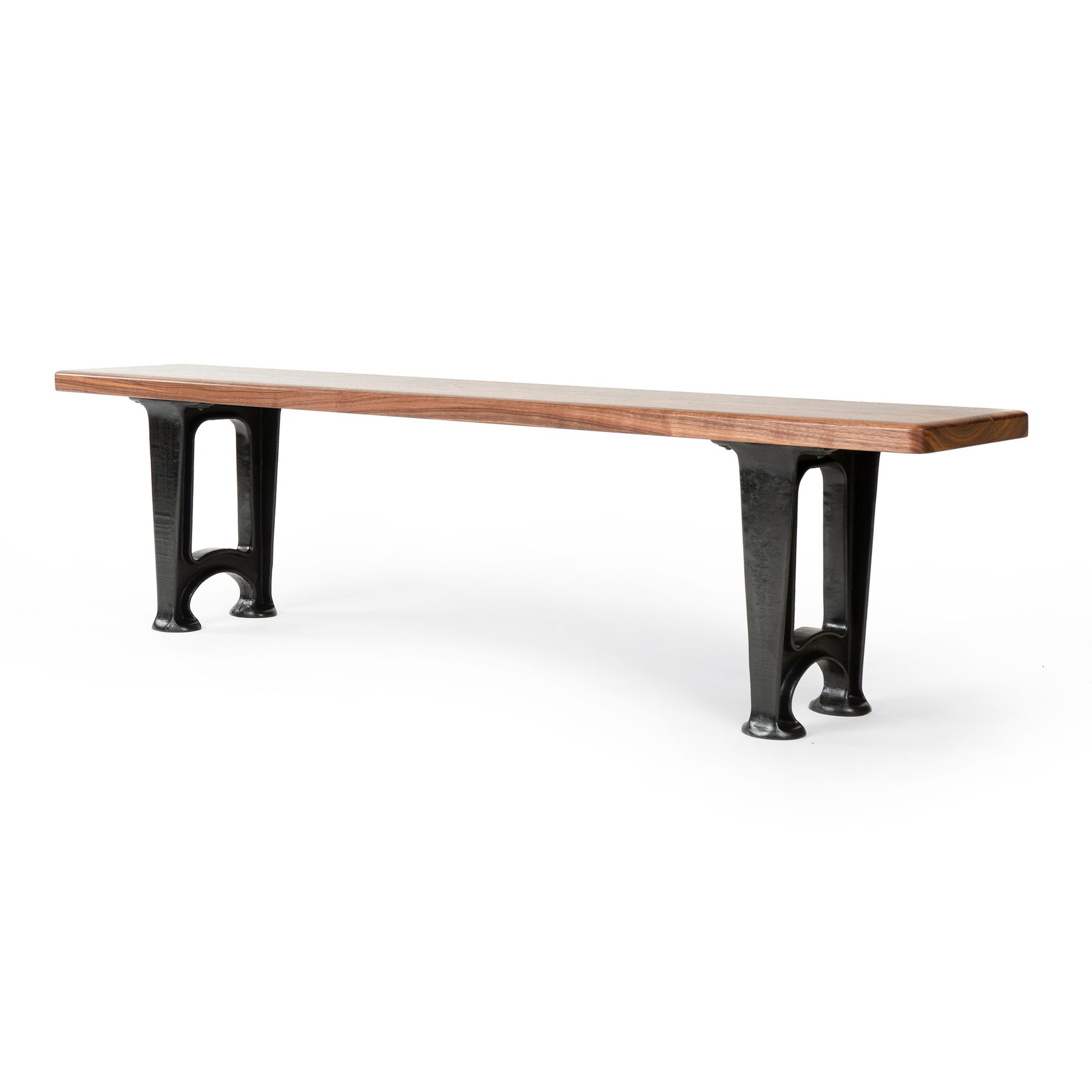Walnut Bench with Cast Iron Legs in Custom Length