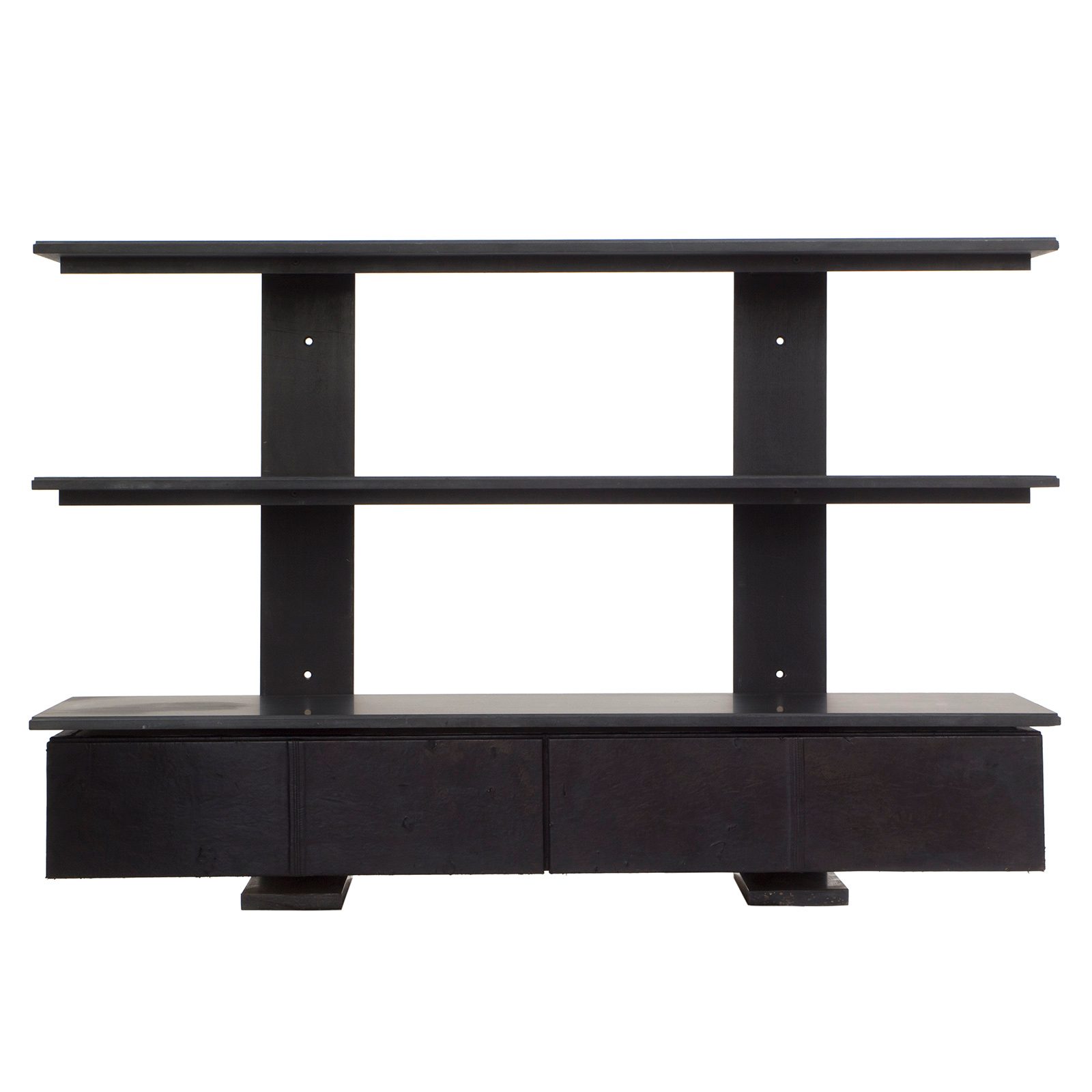 Steel Frame Cantilevered Shelves with drawer cabinets.