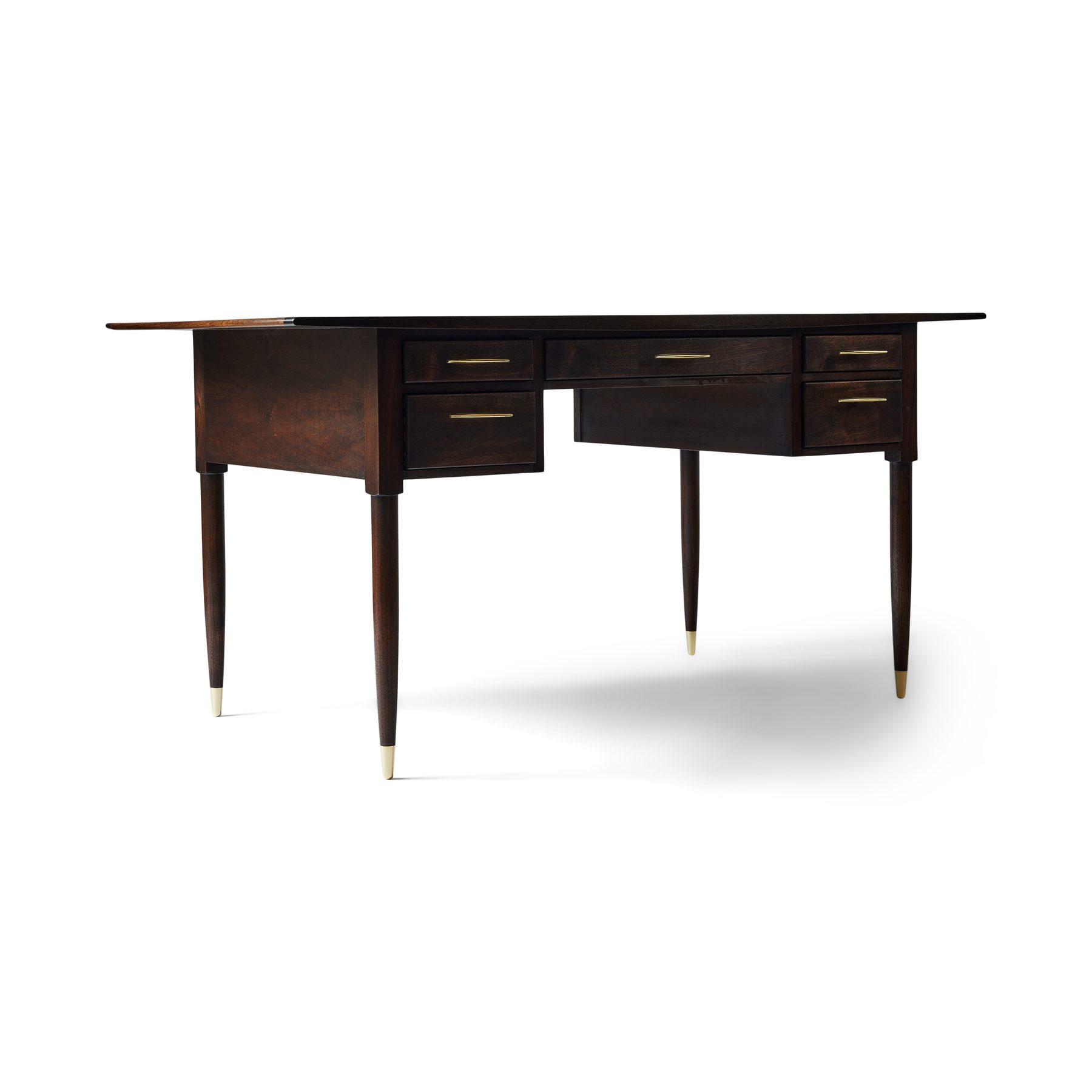 Walnut Desk with Drawers and Inset Leather Top