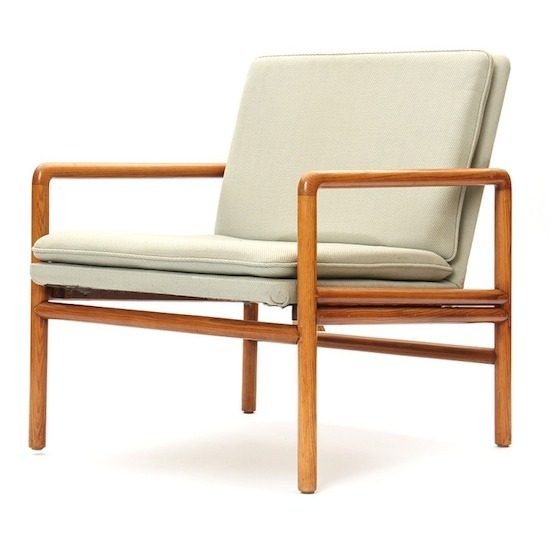 Upholstered Lounge Chair with Solid Round Ash Arms