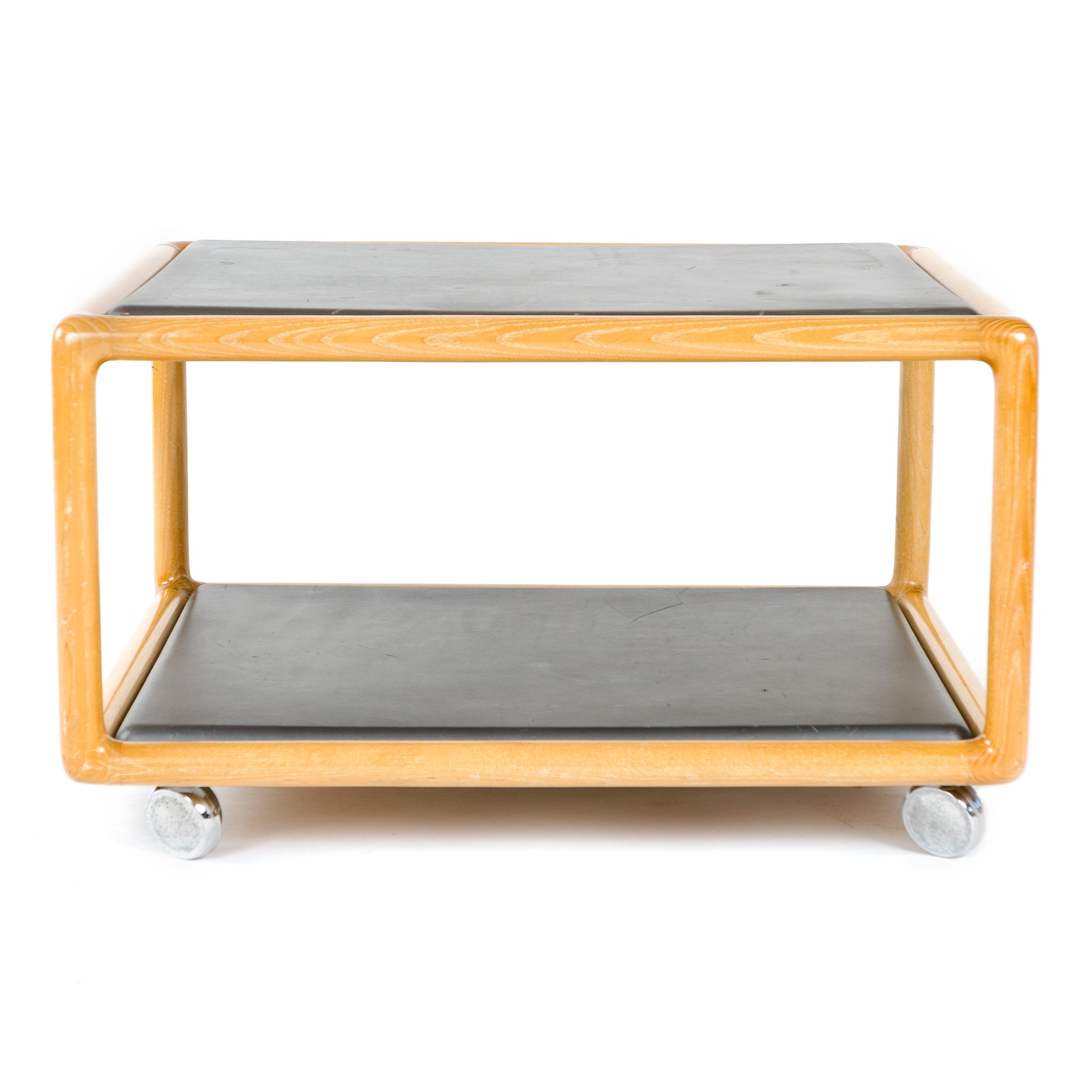 Two-Tier Table in Ash and Leather on Casters