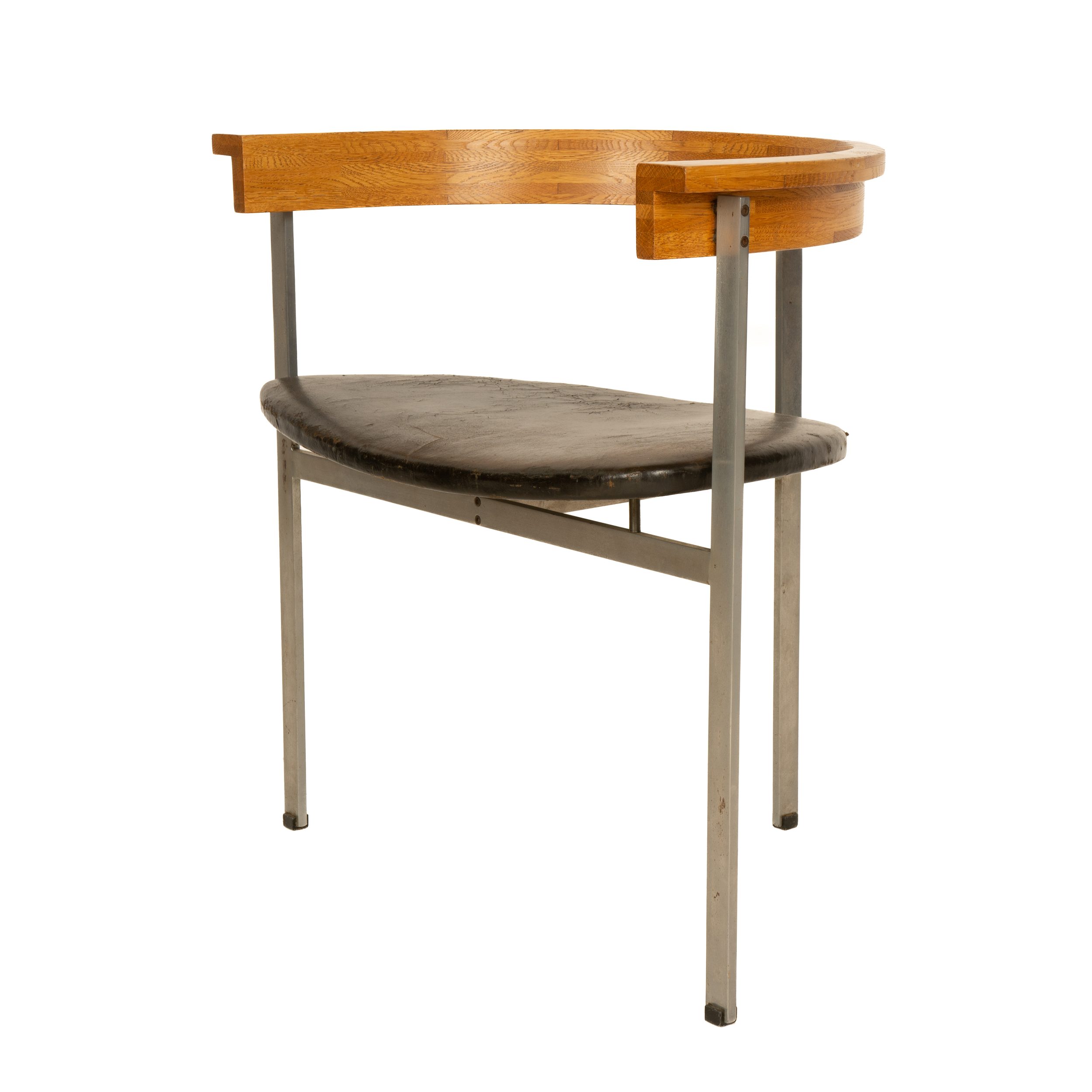 Oak Steel and Leather PK-11 Chair