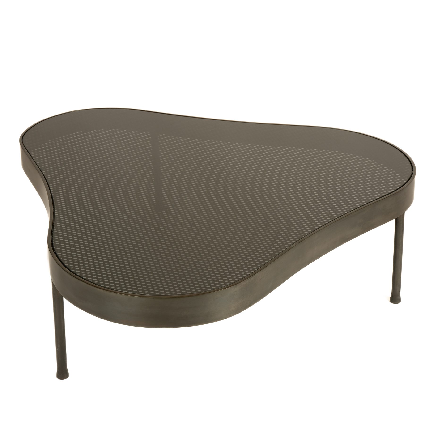 Biomorphic Low Table in Blackened Stainless Steel with Glass Top