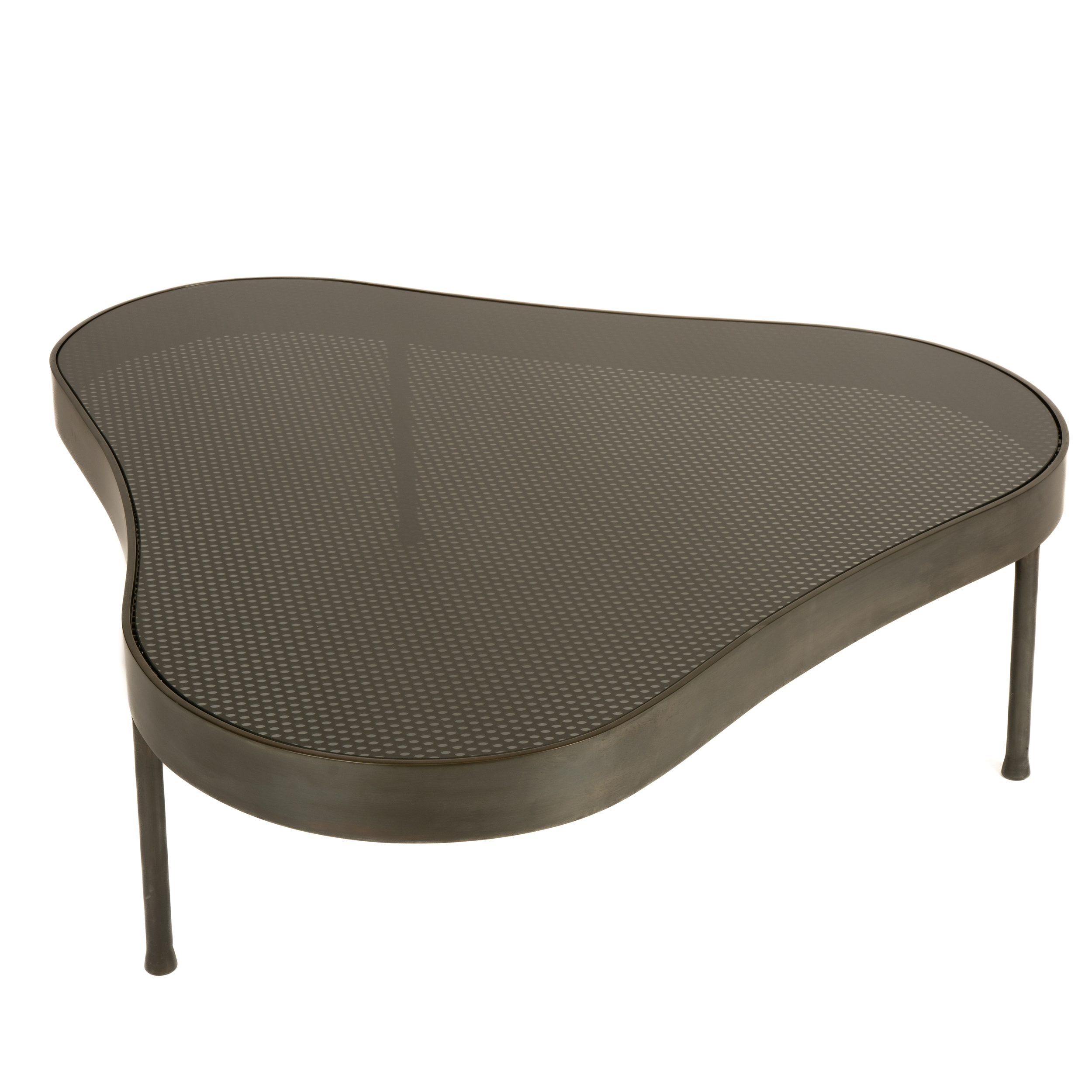 Biomorphic Low Table in Blackened Stainless Steel with Glass Top