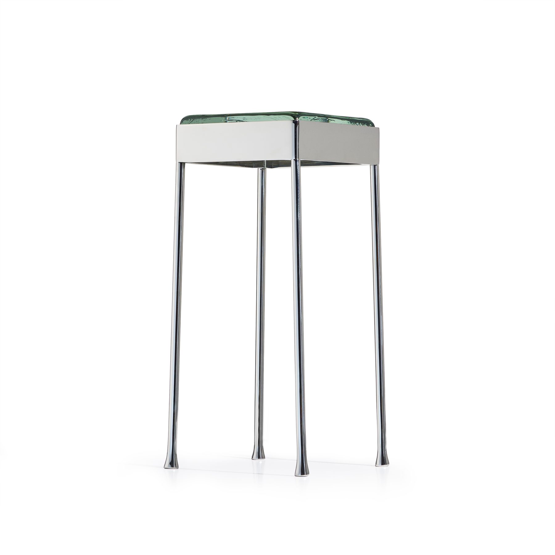 'Vista' Glass Block Table in Polished Stainless Steel with Round Legs