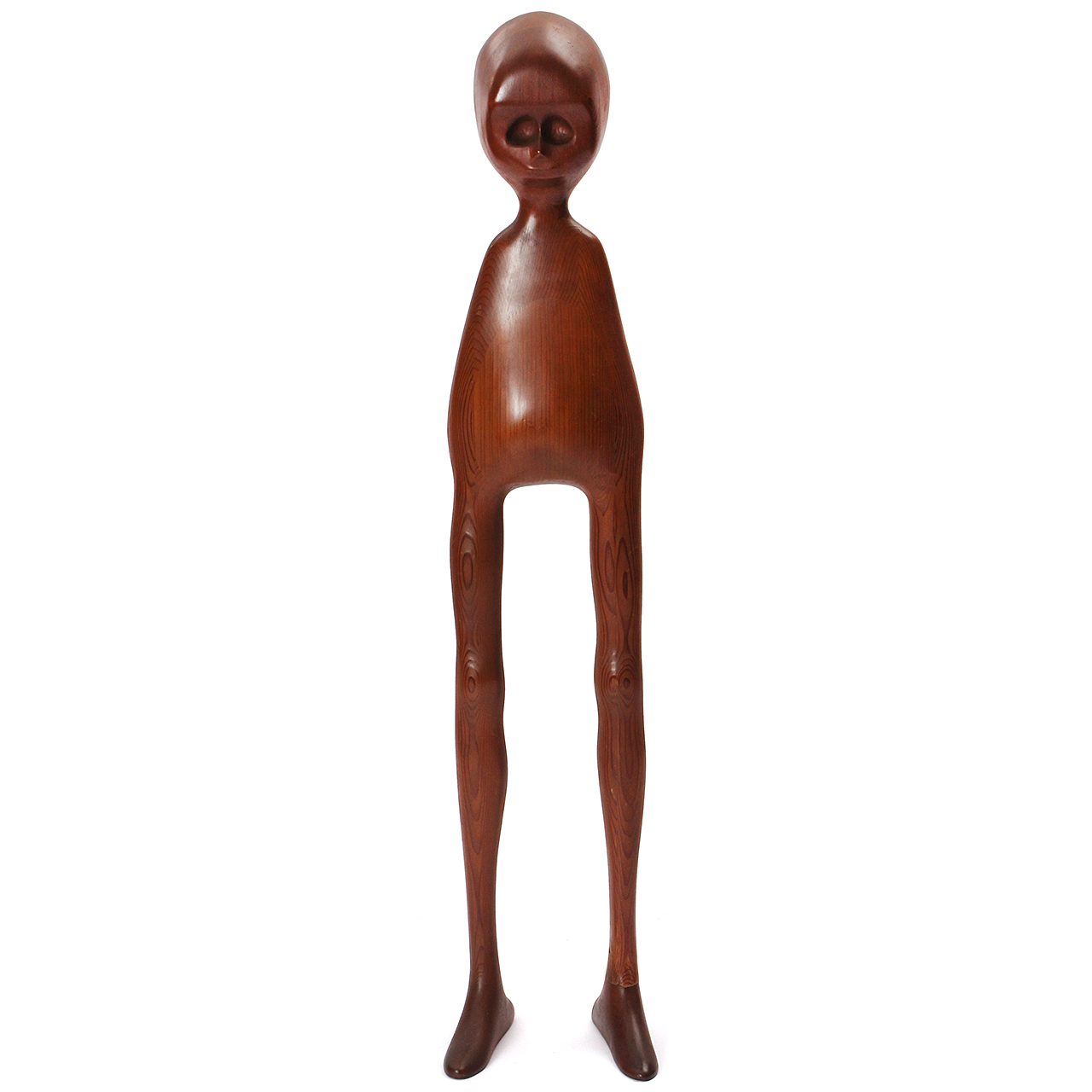 Carved Redwood Sculpture of Alien Figure
