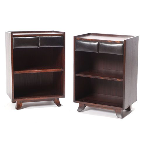 Nightstands in Walnut and Original Patent Leather Vinyl