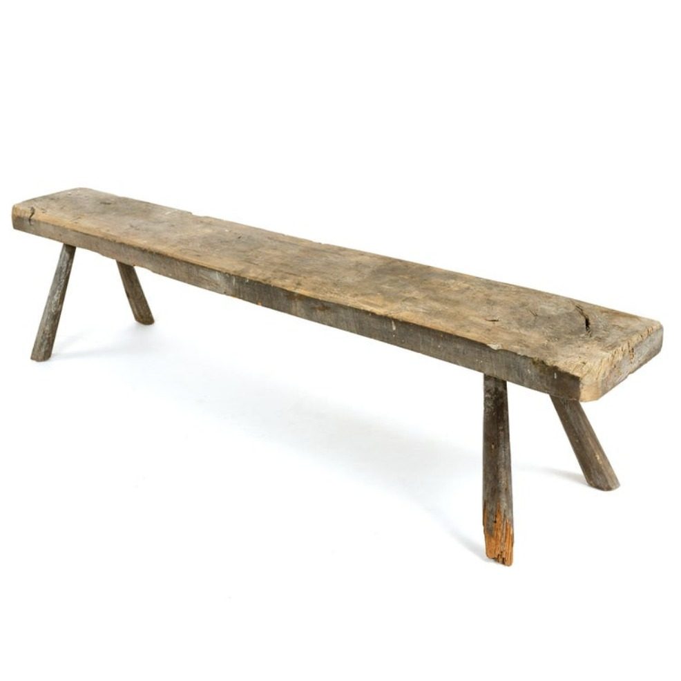 Primitive Splayed Leg Oak Bench