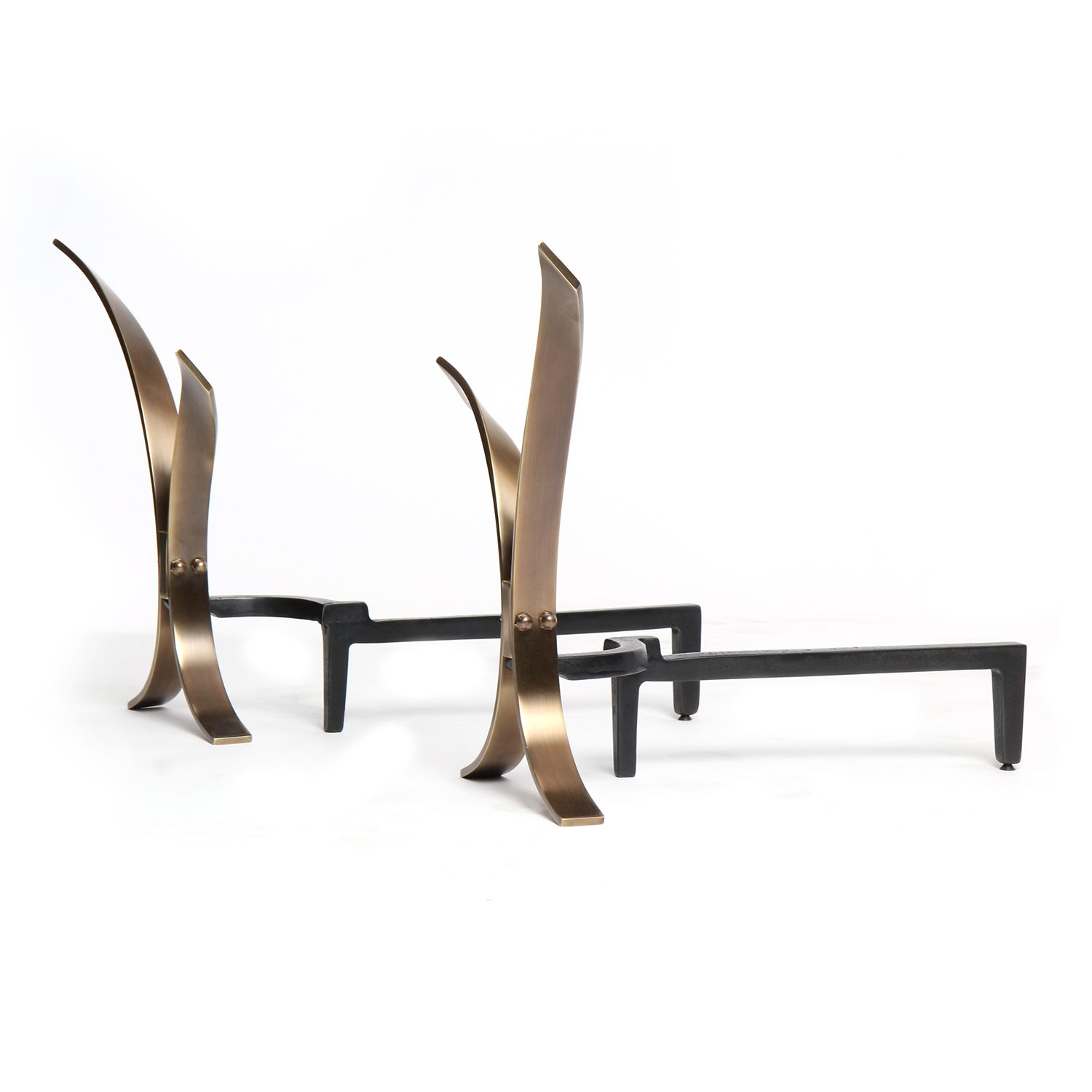 Sculptural Bronze Andirons