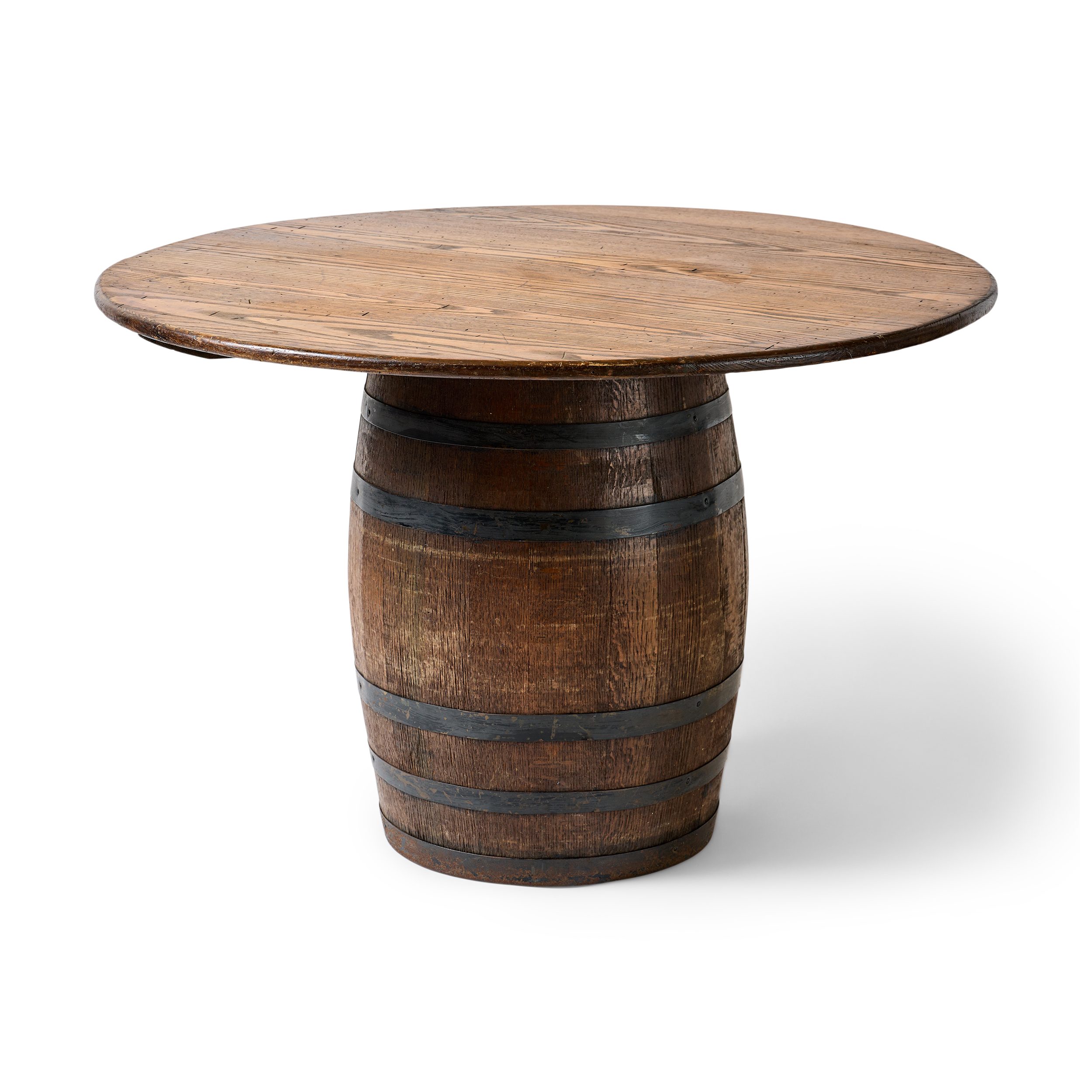 Staved Wood & Iron Barrel Table