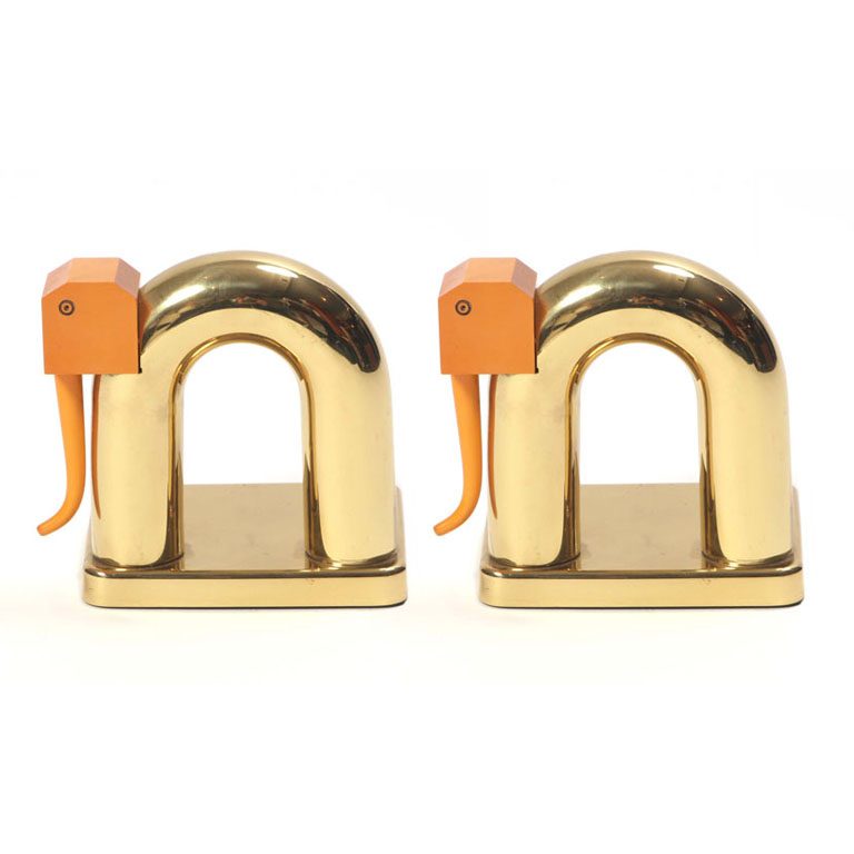 Brass Elephant Bookends