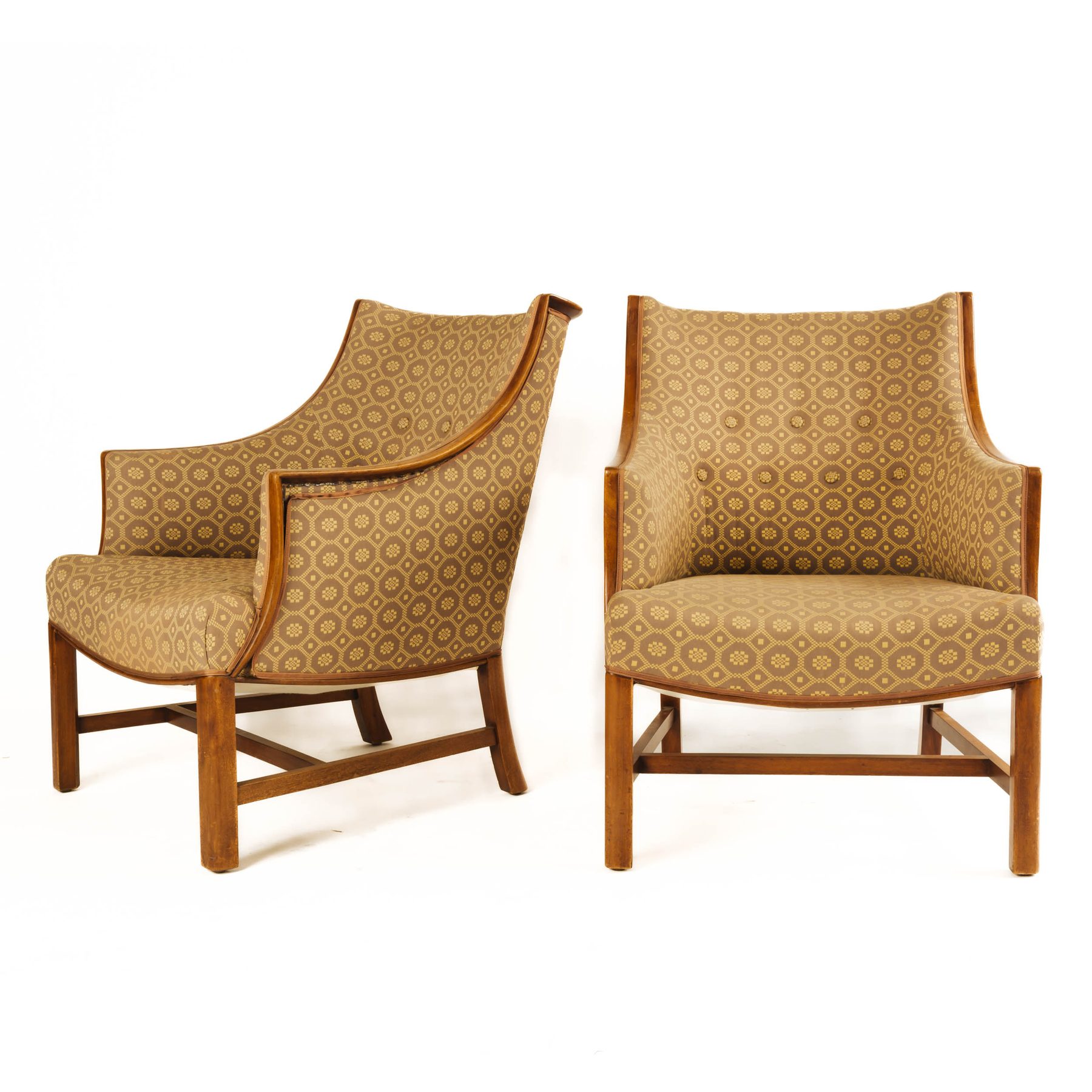 Pair of Mahogany Framed Upholstered Lounge Chairs