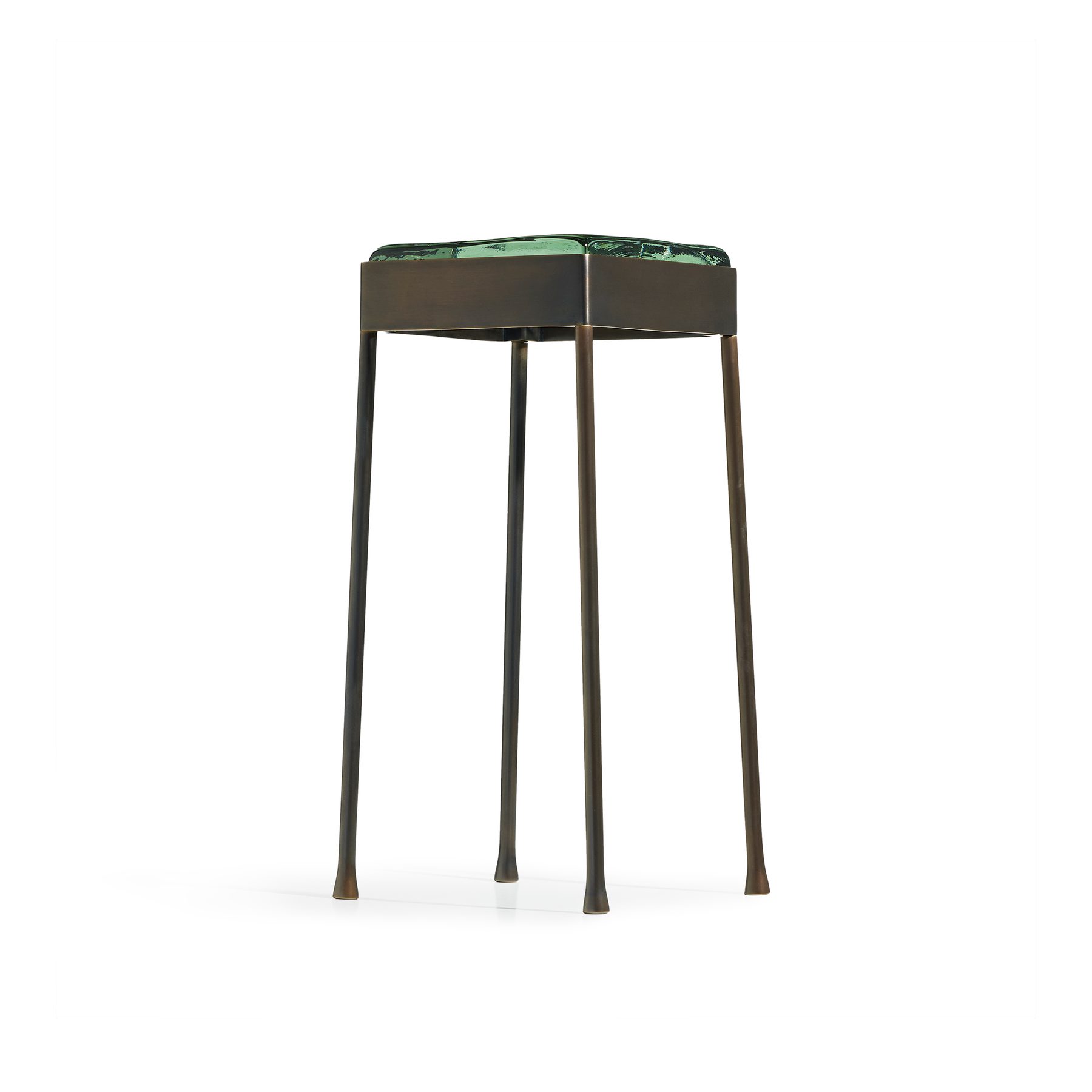 'Vista' Glass Block Cocktail Table in Blackened Bronze with Round Legs