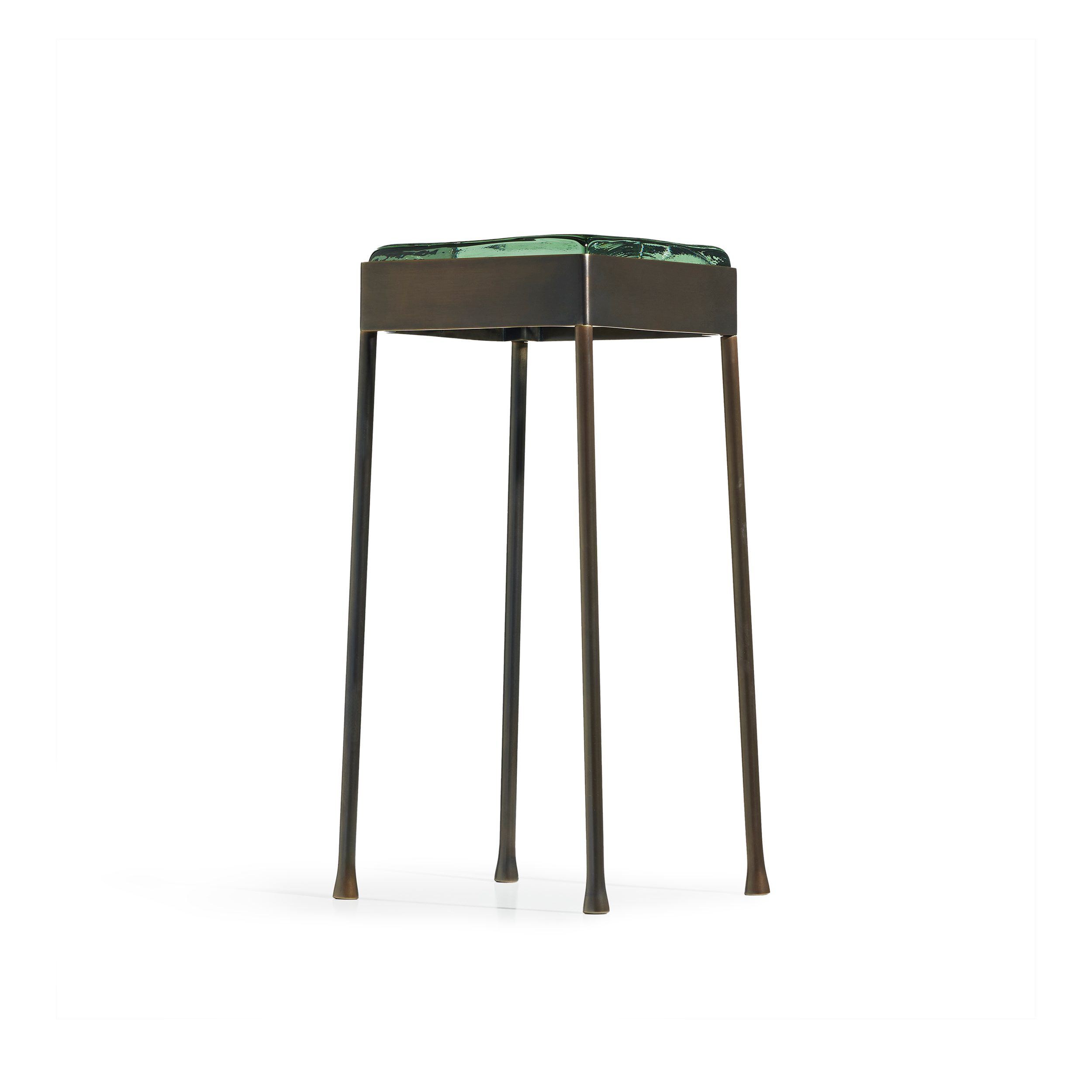 'Vista' Glass Block Cocktail Table in Blackened Bronze with Round Legs