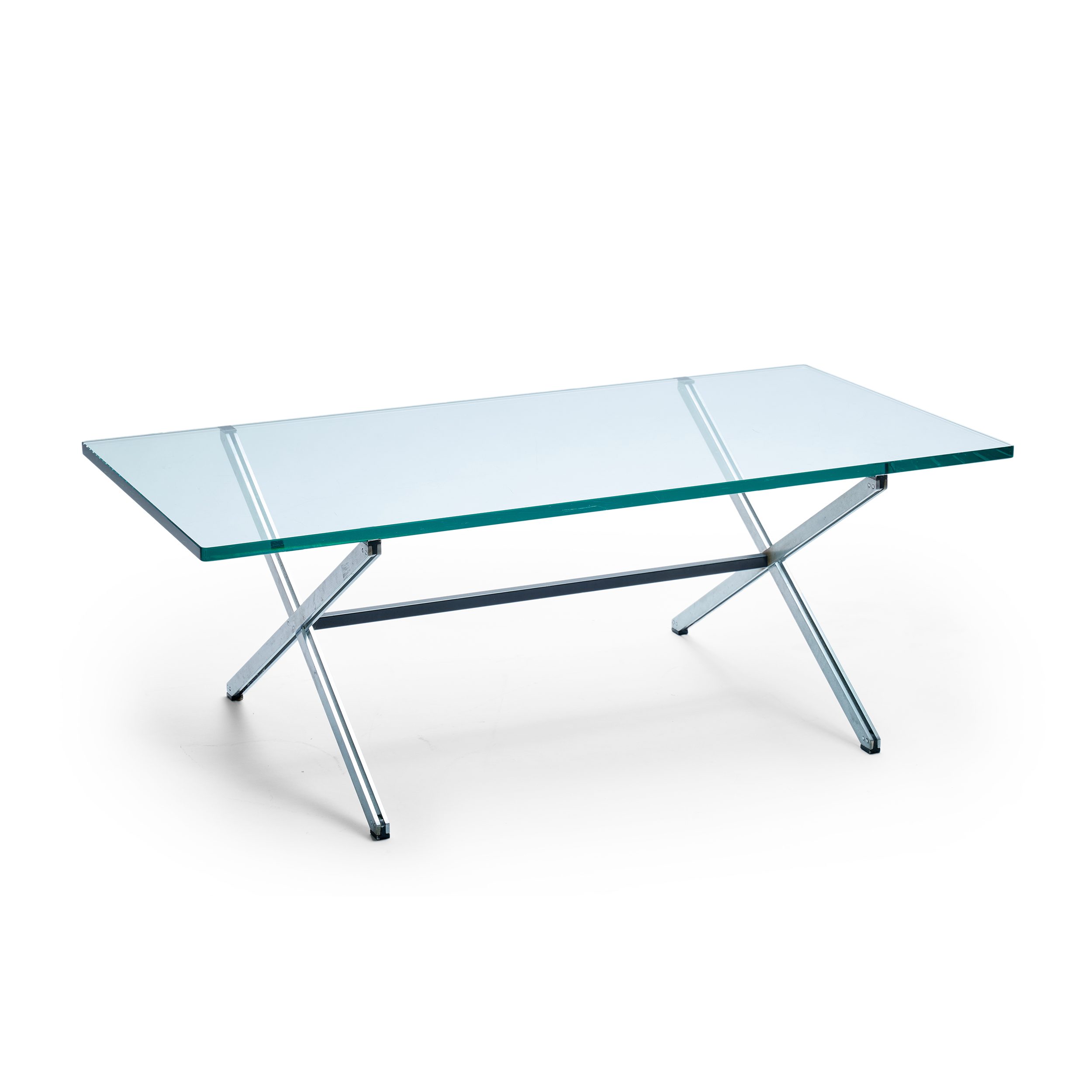 X Base Parallel Bar Glass Top Low Table