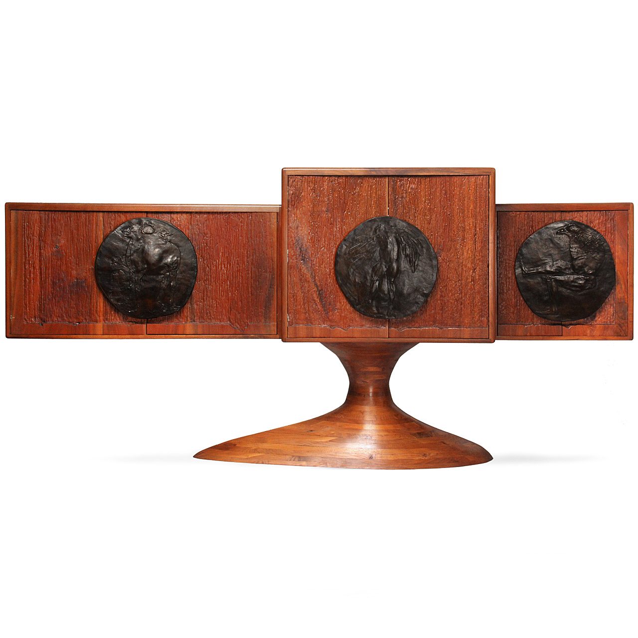 Craft Movement Cabinet Featuring Leonard Baskin Bronze Reliefs