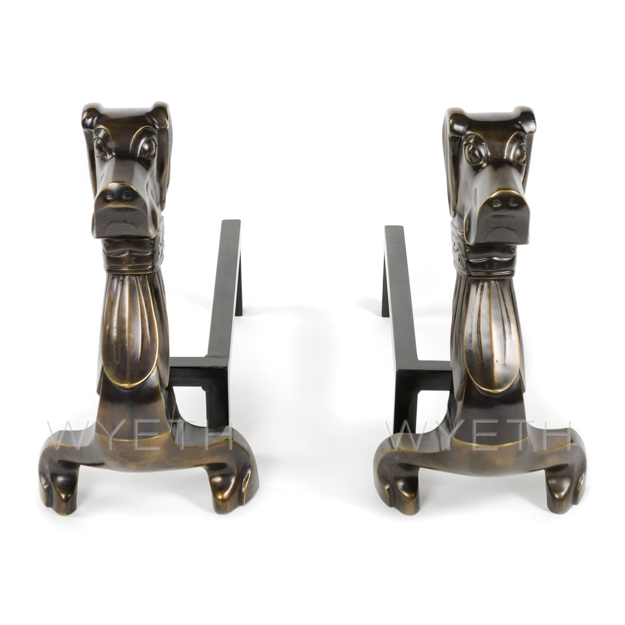 Bronze Hound Fireplace Andirons
