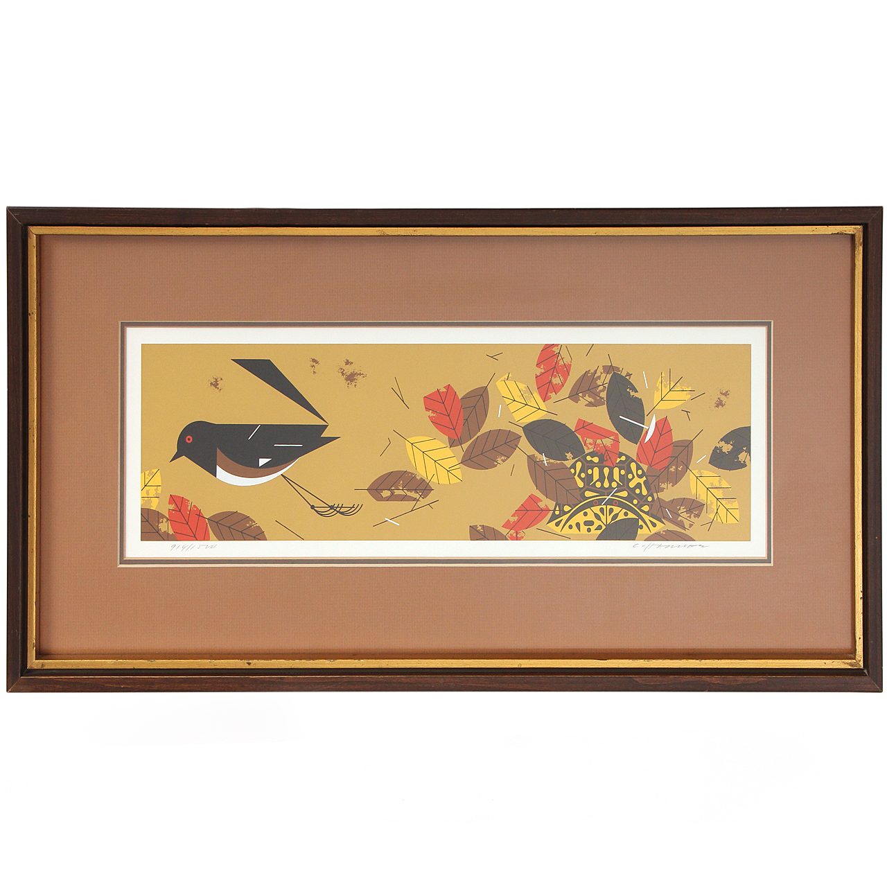 Limited Edition Serigraph of Bird with Fall Leaves