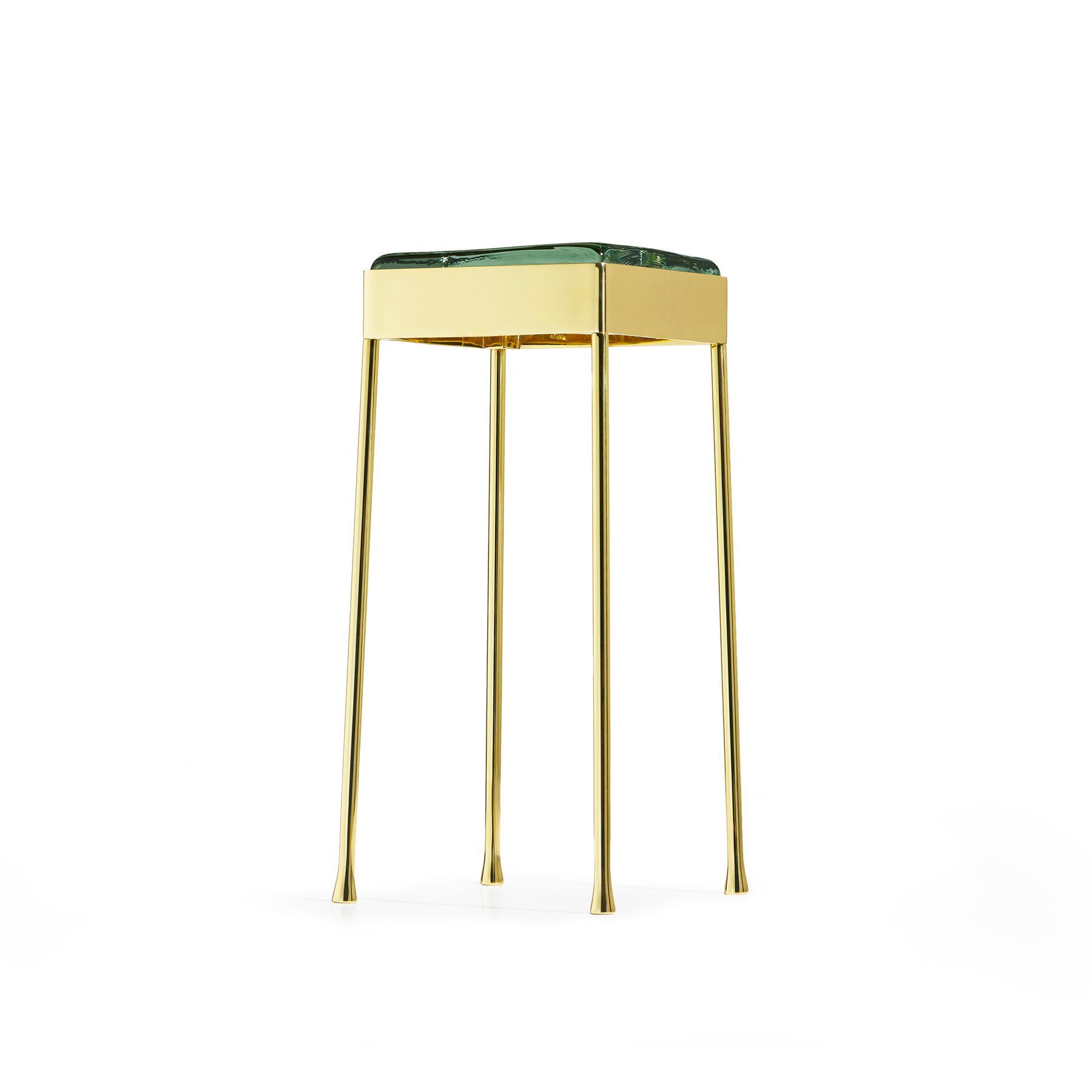'Vista' Glass Block Table in Polished Bronze with Round Legs