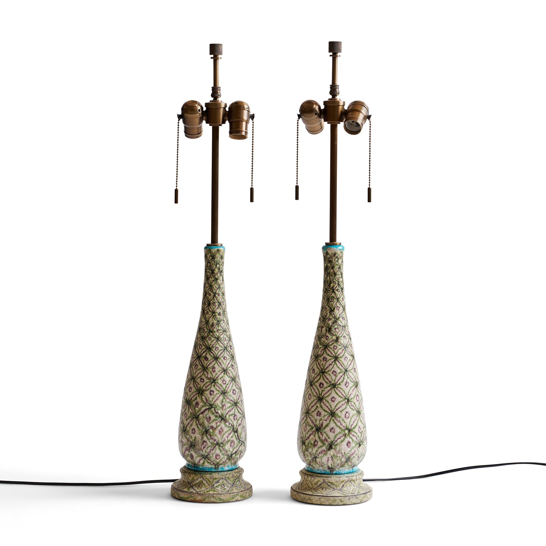 A Pair of Lattice Glazed Lamps
