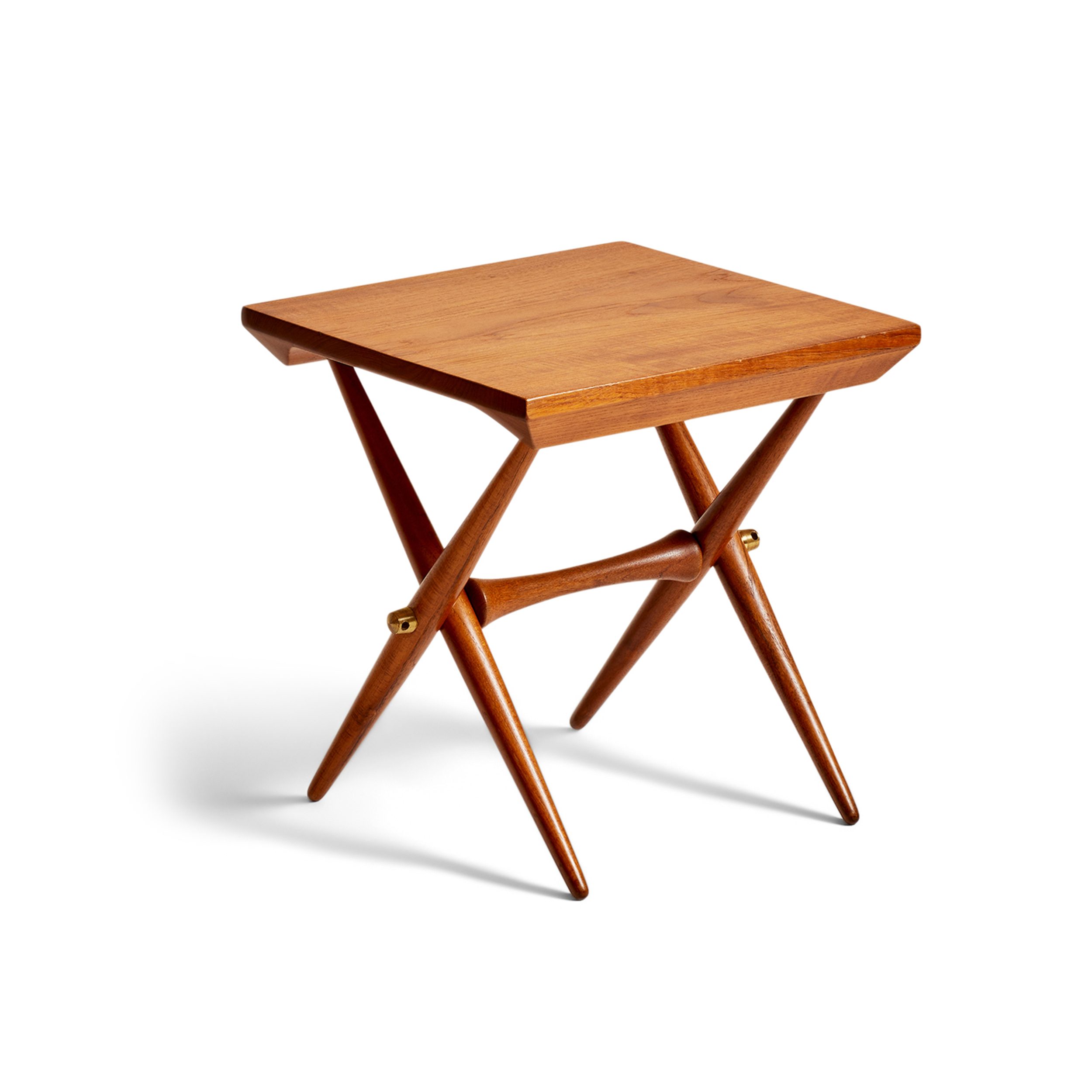 Solid Teak and Brass Side Table