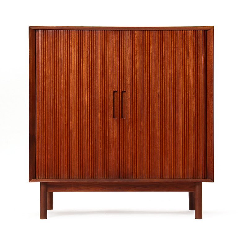 A Solid Teak Double Tambour Door Cabinet