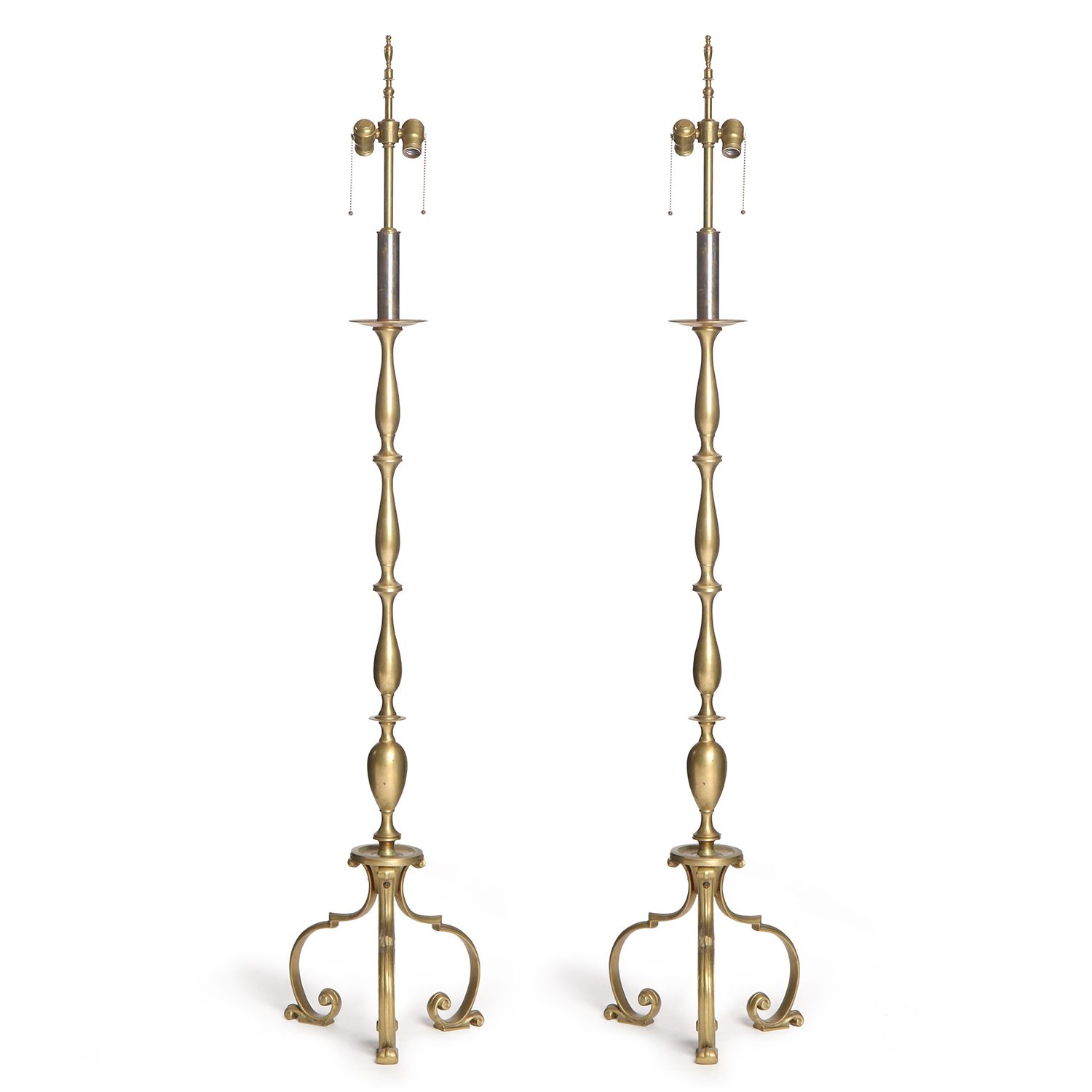 Pair of Turned and Cast Bronze Floor Lamps
